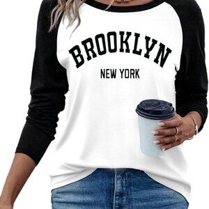Stylish Brooklyn Printed Long Sleeve Top for Women - Size Medium, Black/White